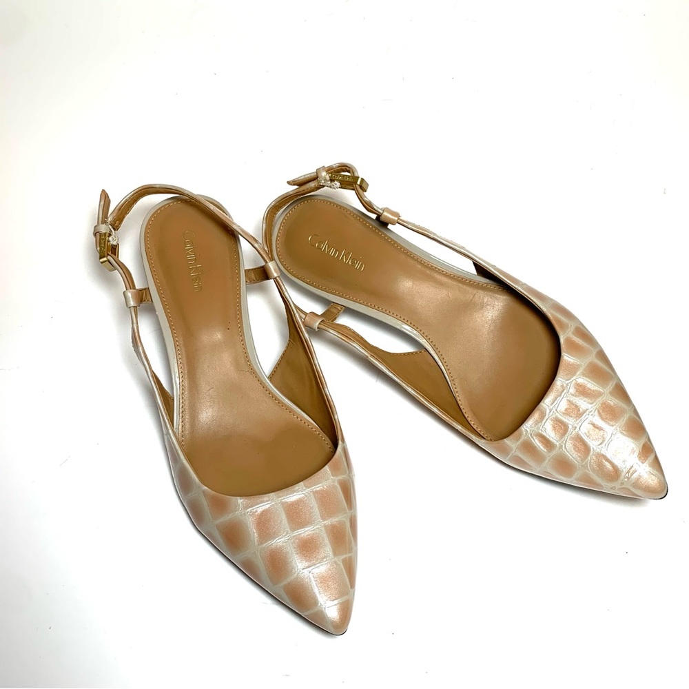 Calvin Klein Pink/Cream Quilted Pointed Toe Slingback Heels